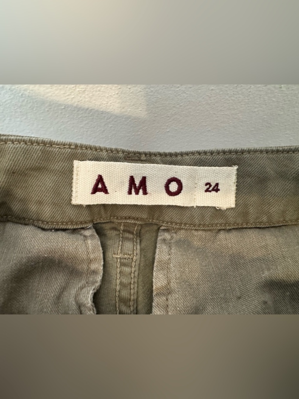 AMO Easy Trouser Cropped Pant Straight Leg Relaxed Army Green Boho Size 24 - Picture 9 of 10